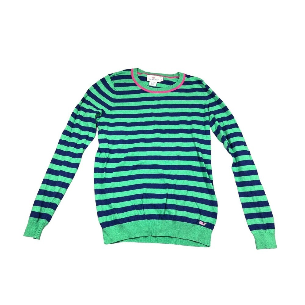 Vineyard Vines Green, Navy & Pink Trim Striped Crew Sweater